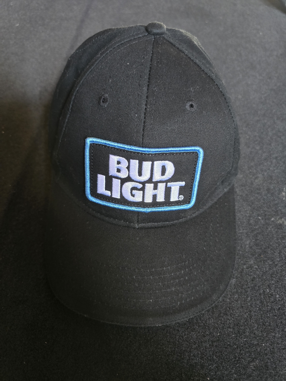 Bud Light Black Baseball Cap with Blue Trim OS Adjustable Straps